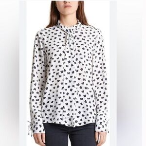 MARC CAIN Liberty Print Button up Shirt Floral Neck tie‎ White Office sz 5